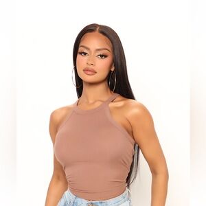 Light brown halter crop top in large from Fashion Nova